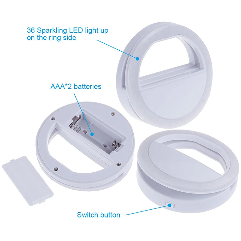 LED Selfie Ring Light Universal Selfie Light Portable Mobile Phone 36 Leds Fill Lamp For IPhone Samsung Laptops Live Video Lamp