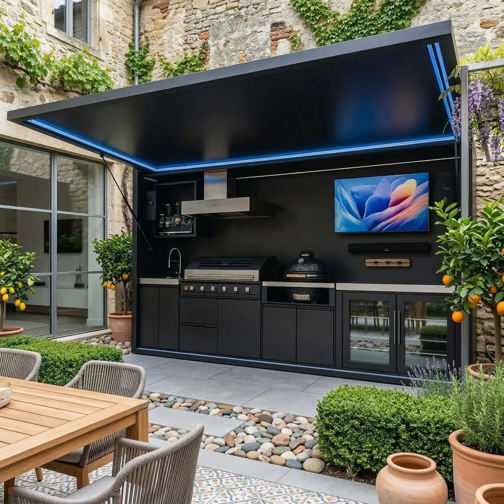 Custom 304 Stainless Steel Villa Outdoor Kitchen Shelter, BBQ Grill for Garden Backyard Outdoor Cooking