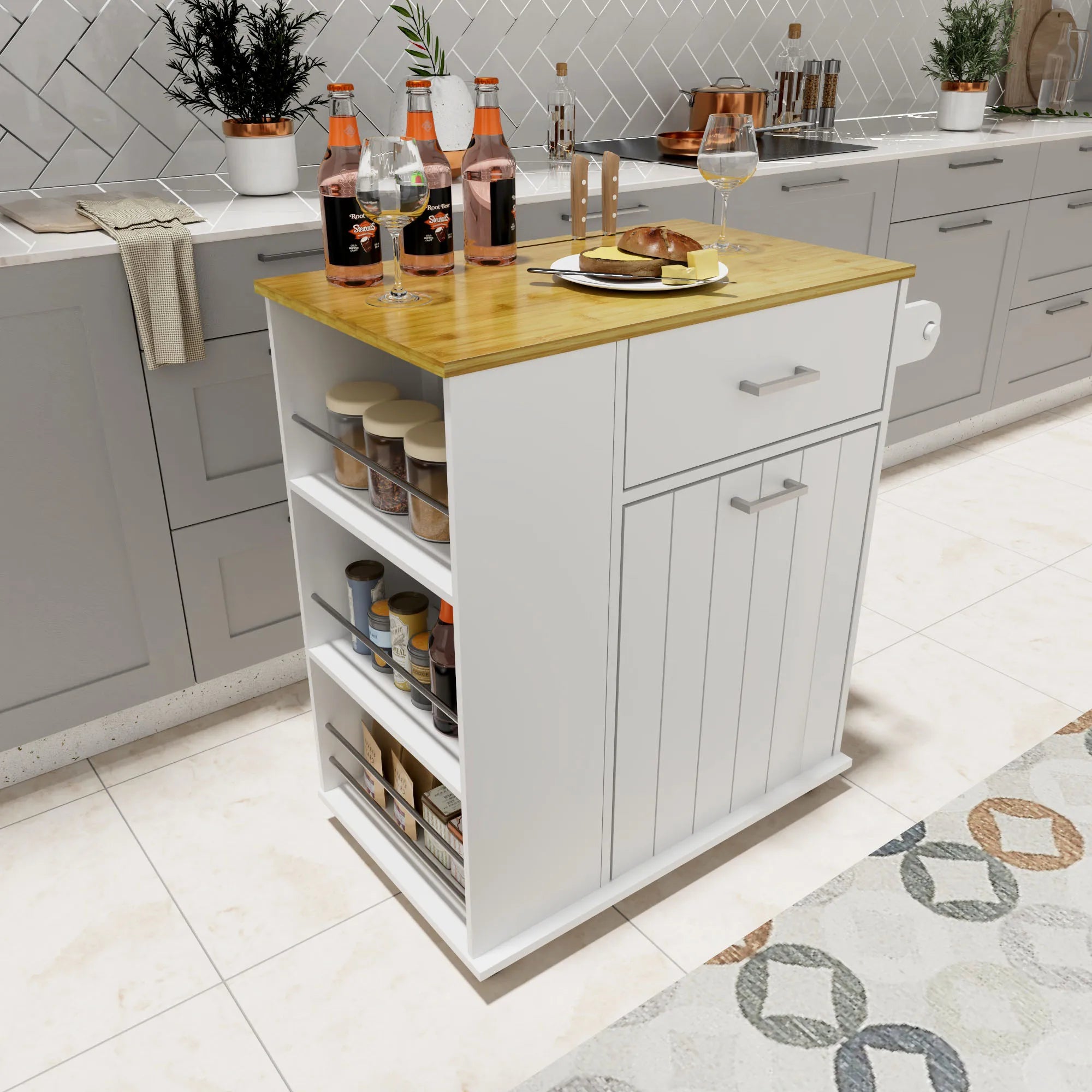 Rolling Kitchen Island With Spice Rack Storage Kitchen Cabinet On Wheels Tile Out Door Pet Proof Trolley Cart For Dining Room