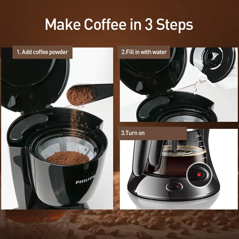Philips HD7432 Drip Coffee Maker 220V Fully Automatic Coffee Machine 600ML Drip Filter Small Multi-functional Coffee Pot
