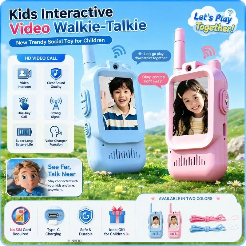 2PC Kids HD-Video Walkie Talkies 3 Styles Intercom USB Charging Indoor Outdoor Boys Girls Age 3+ for Child's Toys Birthday Gifts