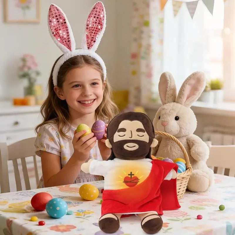 Breathing Jesus Plush Doll LED Glowing Musical Soothing Toy Baby Sleep Companion Soft Stuffed Religious Doll Kids Sleeping Comfo
