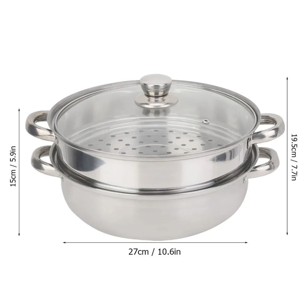 Stainless Steel Steamer Pot 2 Tier Multipurpose Steam Pot Cookware with Lid for Vegetable Noodles Pasta Home Kitchen Accessories