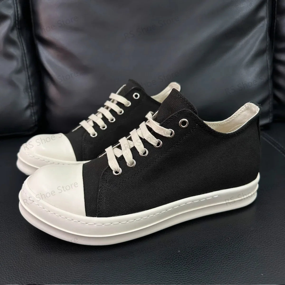 Ro Classic Men Shoe Women Sneakers Black Canvas Low Top Casual Shoes Thick Sole Lace Up Luxury Flat Sneaker