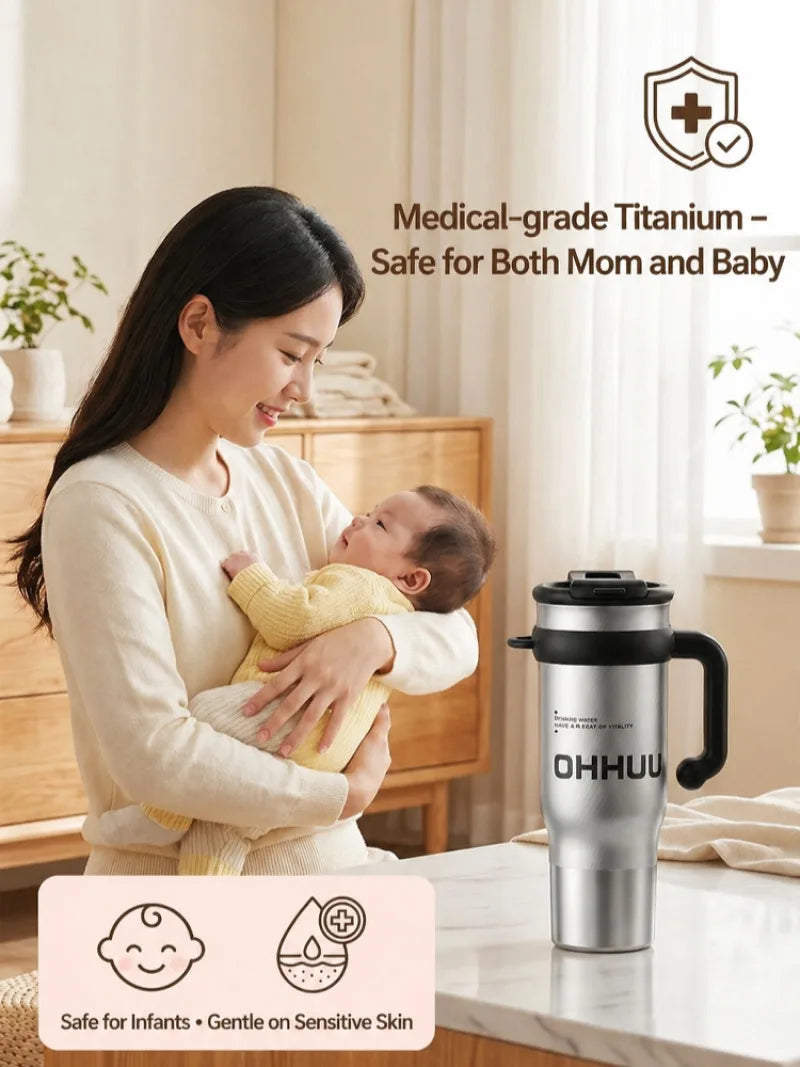 1200ml Vacuum Insulated Travel Mug 316 Stainless Steel Tumbler with Handle Straw Tea Infuser Double Lid Keep Cold Hot for Home