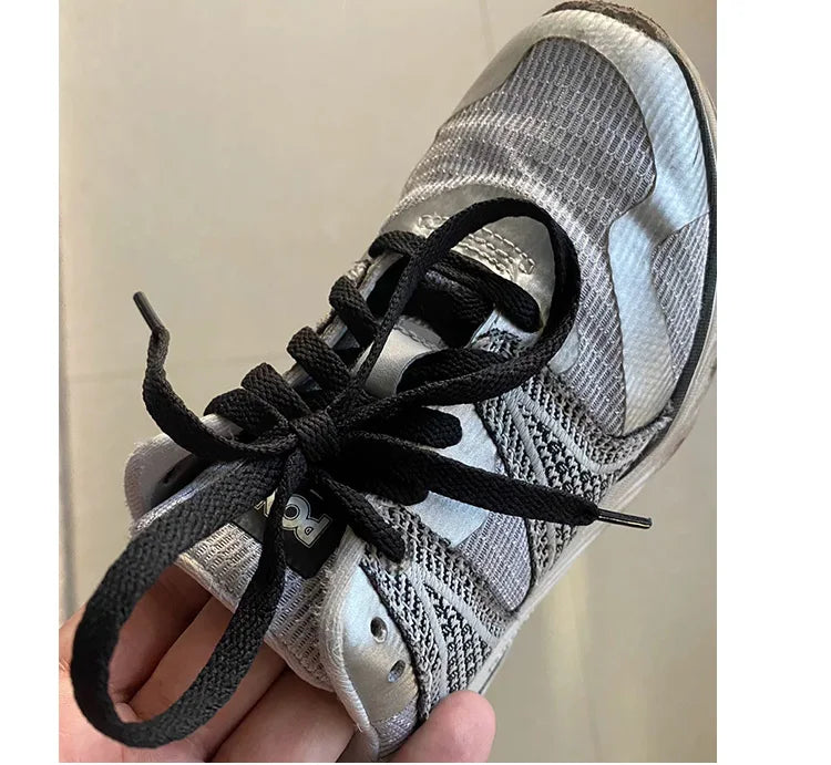 HIBERNI Replacement Shoelaces for Adidas/Nike Sneakers 100-160cm Black/Gray | Durable Flat Laces for Men Women 1pair
