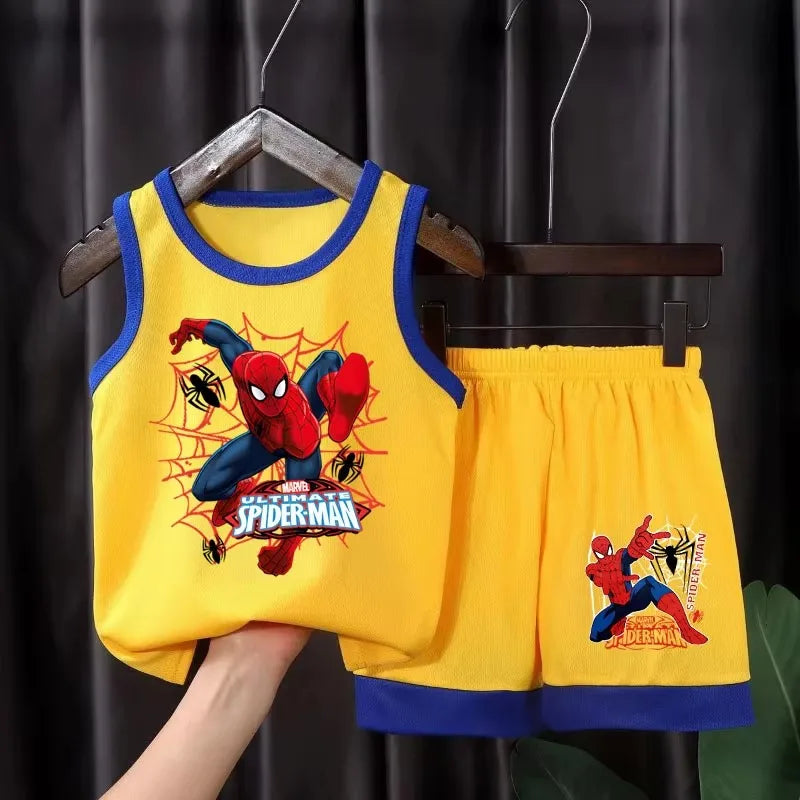 2026 Summer New Breathable Boys Vest Sets Children's Fashion Cartoon Sleeveless Top Shorts Two Piece Sets Kids Casual Outfits