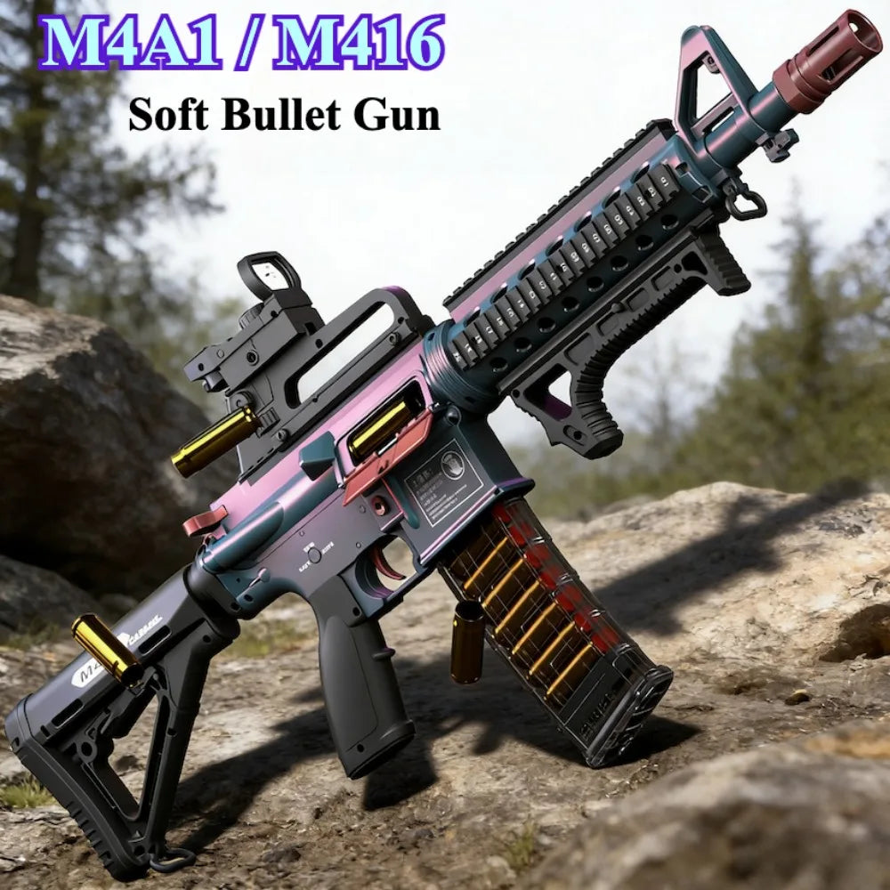 Full Automatic Continuous Firing M416 Soft Bullet Gun Shell Eject Assault Rifle Model Ideal Gift for Boys Outdoor Shooting Fun