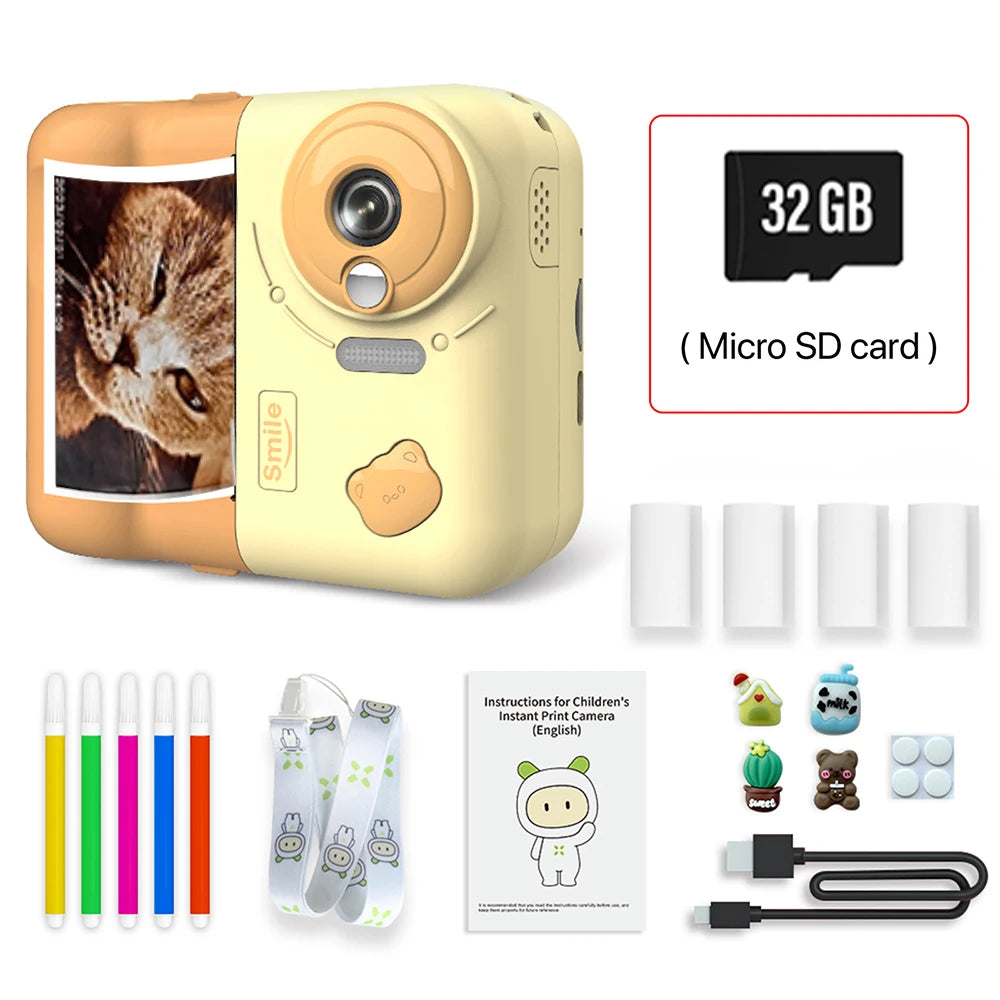 9IMOD Kids Camera Instant Print Camera 2.4 inch 1080P Children Digital Photo Video 10X Zoom 32GB TF Card with Bluetooth Printing