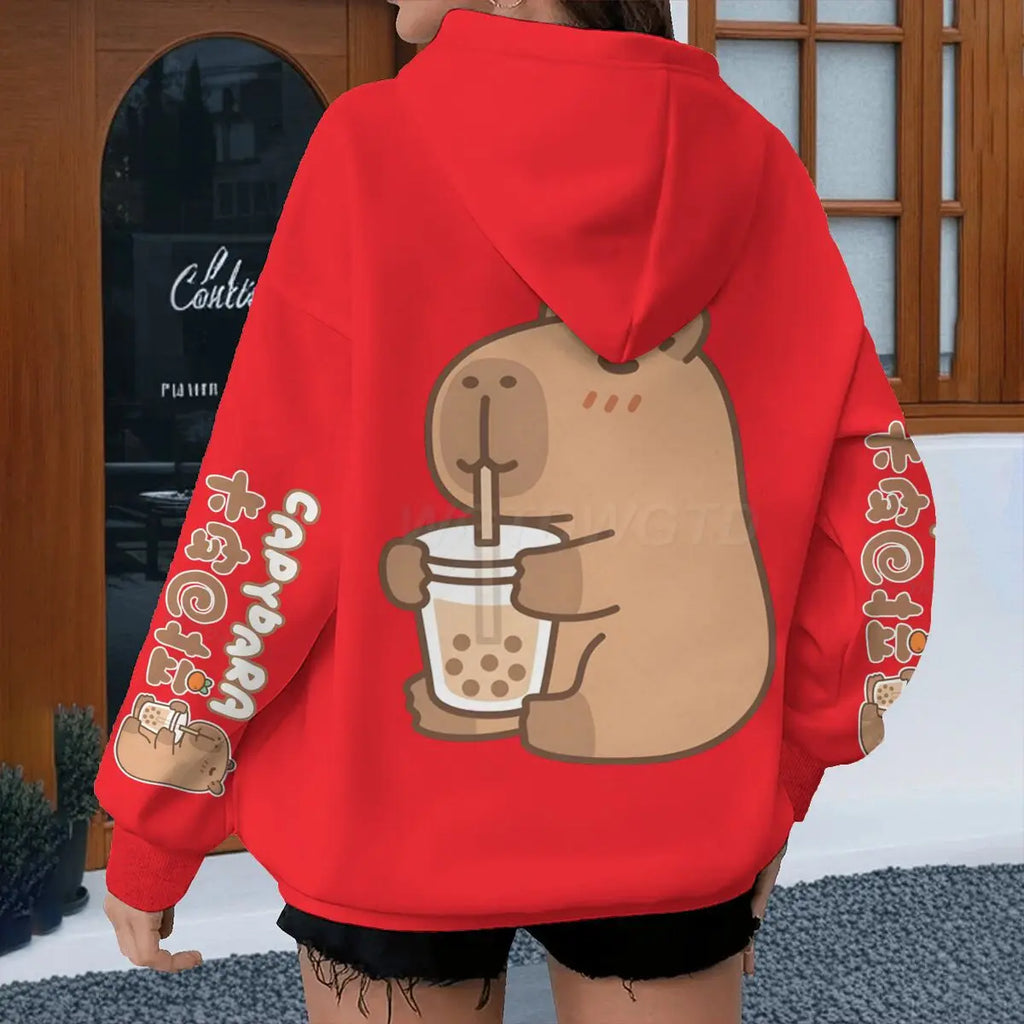 Cartoon Capybara Design Hoodies Women Men Long Sleeve Sweatshirt Spring Autmn Fun Animal Capybara Pullover Girls Cute Hoody
