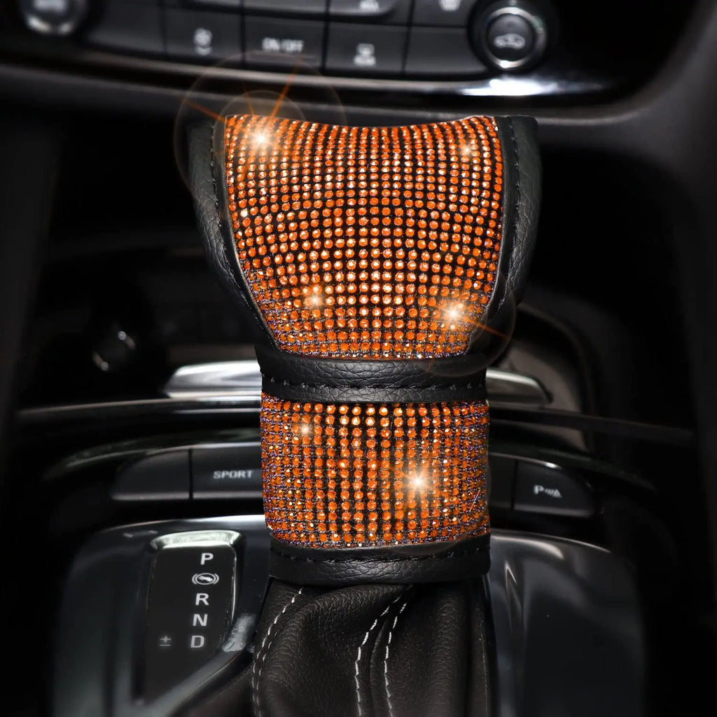 38cm Bling Car Accessories Set For Women Rhinestones Steering Wheel Cover Safety Belt Covers Gear Shift Cover Diamond Cup Pads