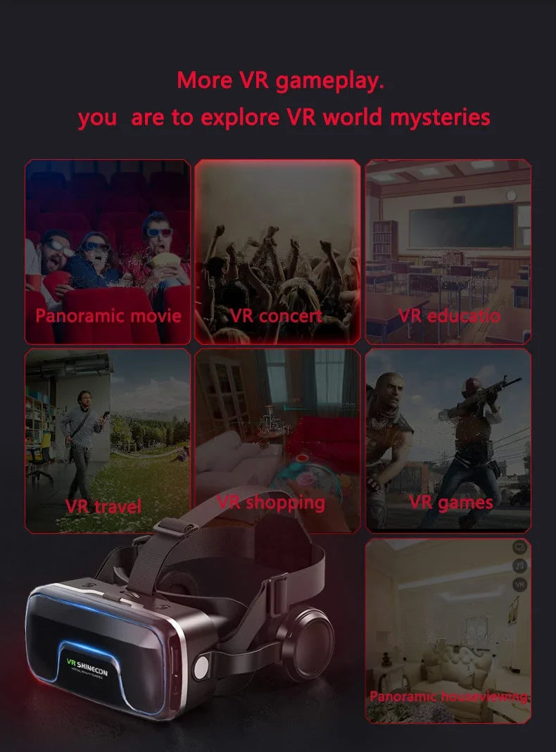 Shinecon Viar 3D VR Glasses Virtual Reality Device Helmet Lenses Headset Goggle Smart For Smartphone Cell Phone Mobile Realidade