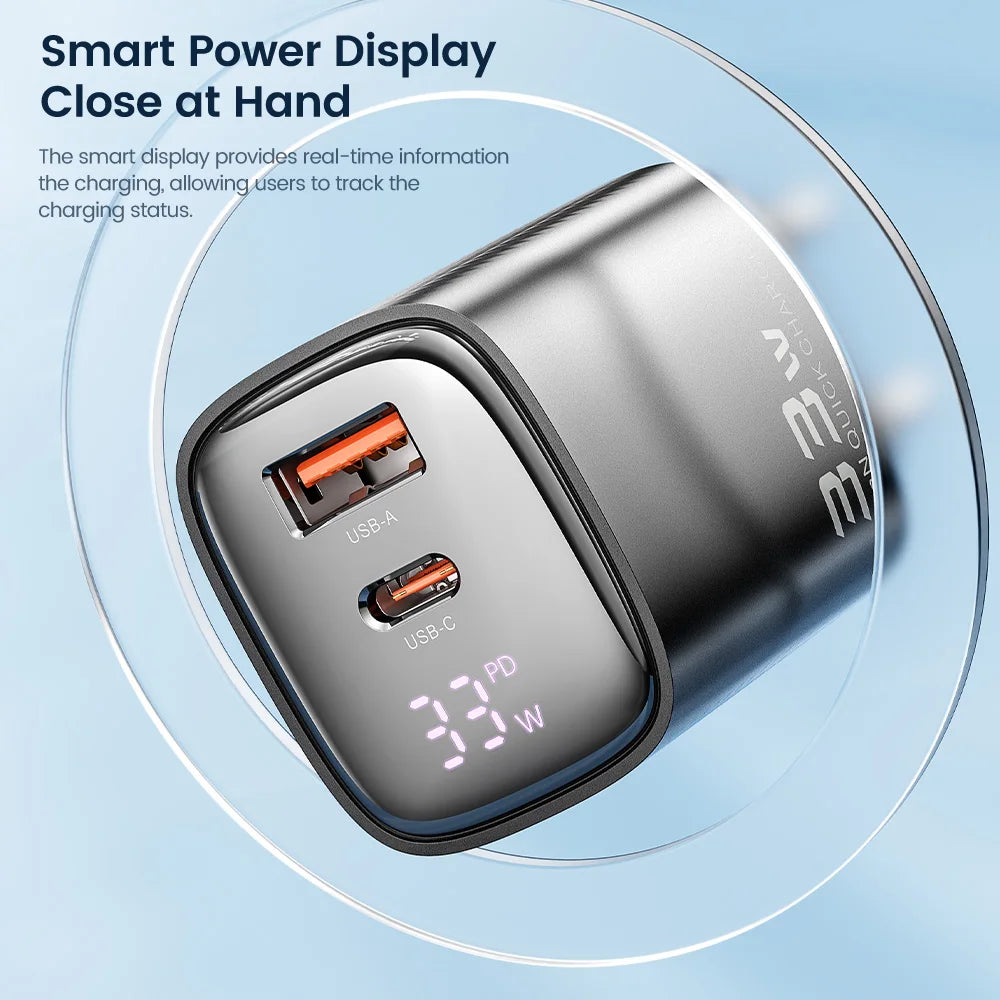 Toocki GaN USB Charger 33W Digital Display QC3.0 PD Fast Charger Type C for iPhone 15 14 13 Pro Max Smausng Xiaomi Honor POCO