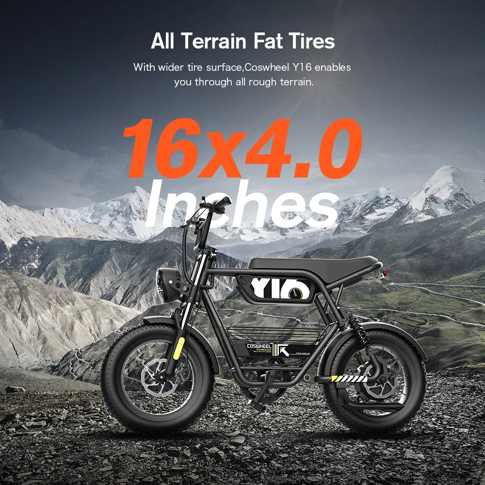 Coswheel Y16 Electric Bike for Adults 1000W Moped Style Ebike 48V 15Ah Removable Battery 28MPH Electric Motorcycle FatTire ebike