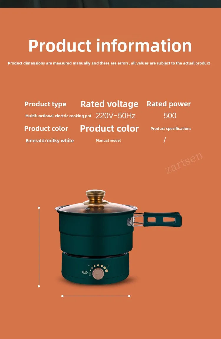 Electric Cooking Pot Foldable Hotpot Portable Multicooker Split Type Rice Cooker Electric Frying Pan Home Travel 1.6L