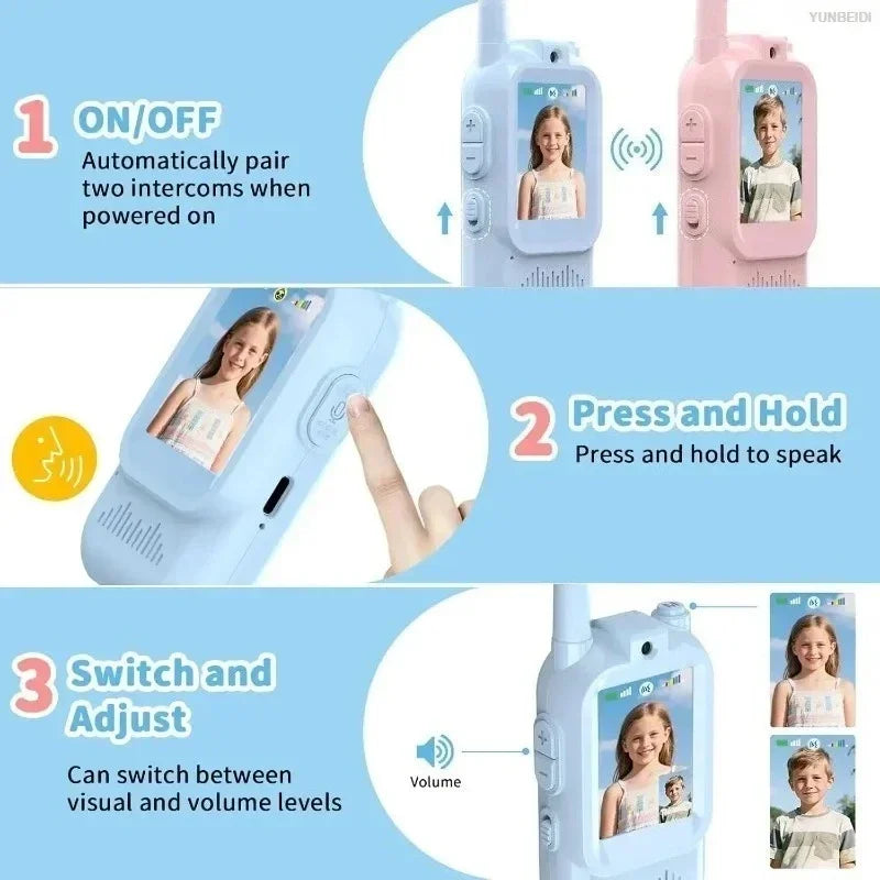 2PC Kids HD-Video Walkie Talkies 3 Styles Intercom USB Charging Indoor Outdoor Boys Girls Age 3+ for Child's Toys Birthday Gifts