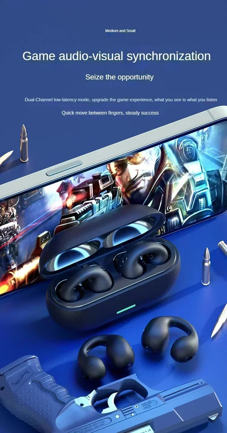 Wireless Ear Clip On Earphone Bluetooth-Compatible 5.3 Noise Canceling HiFi Stereo Headset Clip On Headphone for Running Fitness