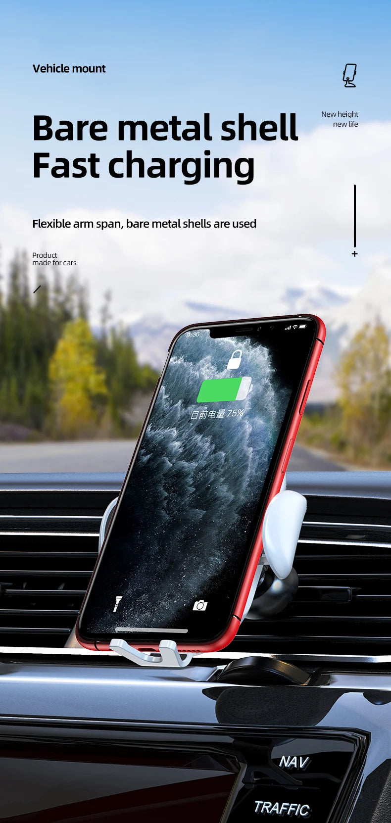Wireless Charger Car Mount for Air Vent Mount Car Phone Holder Rotating Intelligent Infrared Fast Wireless Charging Charger