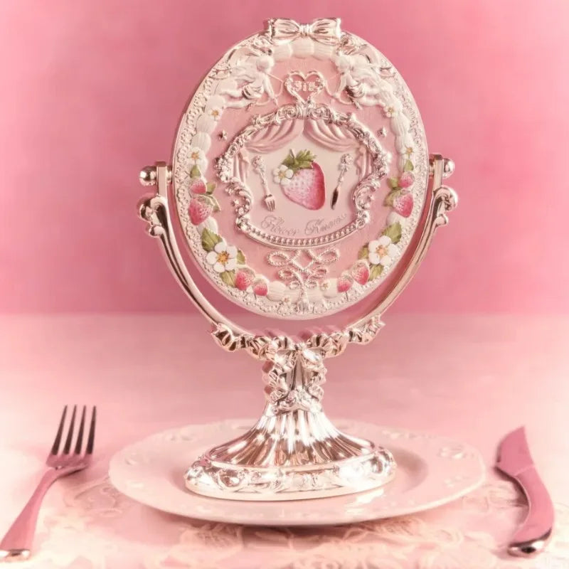 Flower Knows 9th Anniversary 4 Pcs Makeup Set Desktop Vanity Mirror Paddle Brush Air Cushion Comb Brush Holder Blush Brush