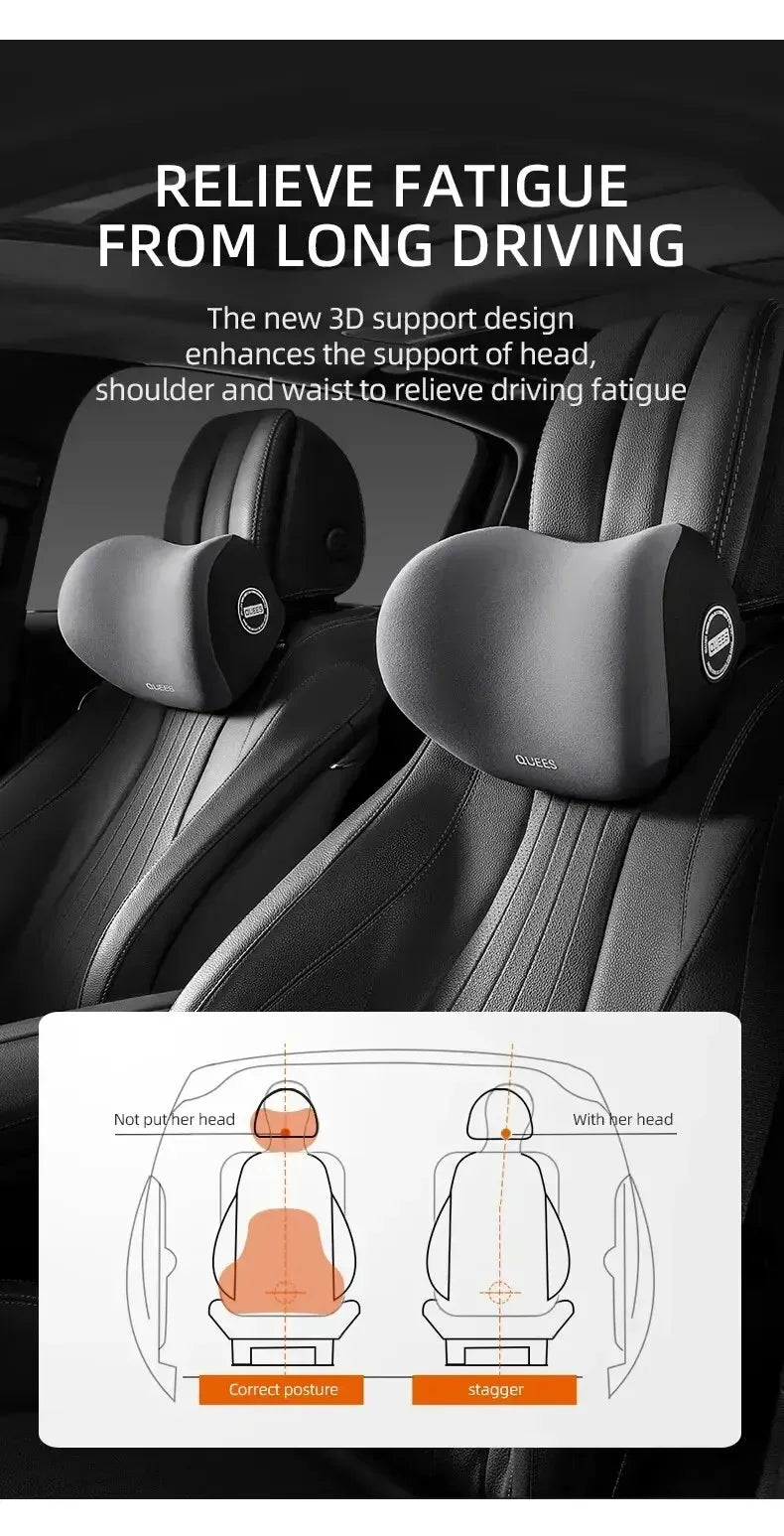 Memory Foam Headrest Lumbar Support Set Ergonomic Neck Pillow Back Cushion Car Driver Seat Comfort Breathable Polyester Fabric