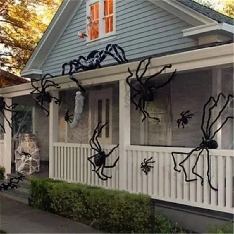 Halloween Big Plush Spider Horror Halloween Decoration Party Prop Outdoor Giant Spider Decor 30-200cm Chamber Prank Black Spider