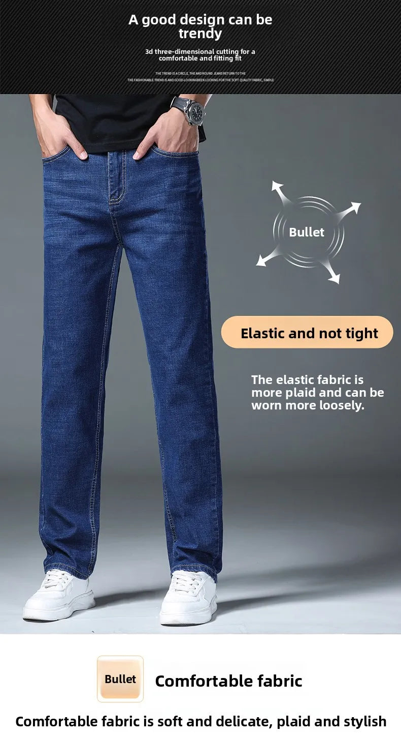 2026 Stretch Stretch Fashion Classic Blue Black Work  New Business Men's Jeans Casual StraightDenim Trousers Male Brand Clothing