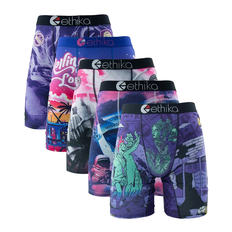 ETHIKA Men Underwear Breathable Mesh Crotch Man Swimming Underpants 5Pcs Plus Size L-3XL Mens Panties Set Sexy Men's Boxershorts
