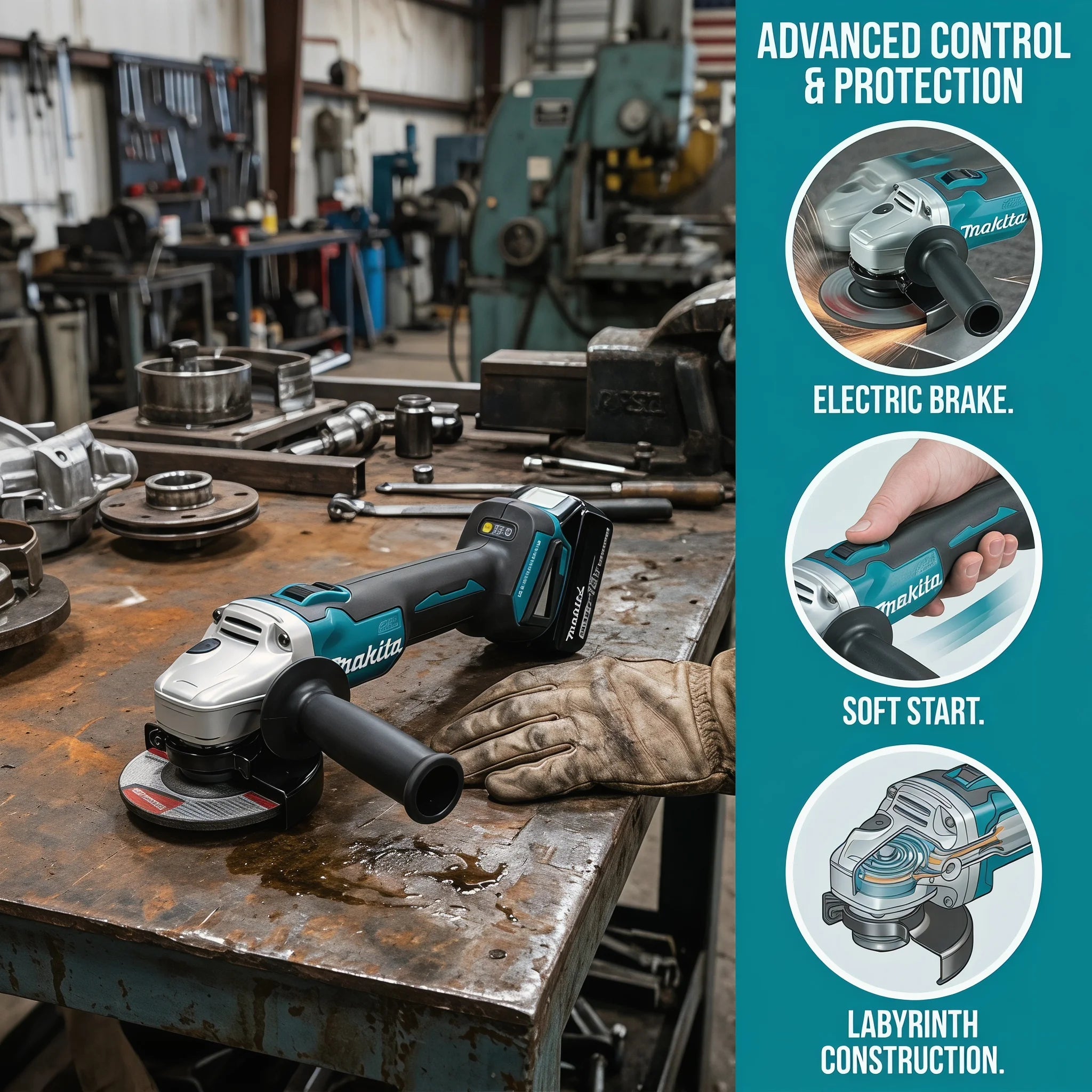 Makita DGA404 18V 6.0Ah 125mm Brushless Lithium Battery Angle Grinder Rechargeable Cutting Machine Multi-functional All-in-one B