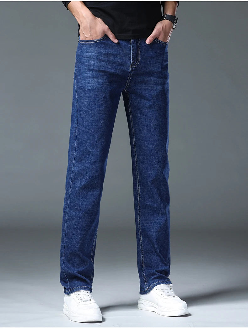 2026 Stretch Stretch Fashion Classic Blue Black Work  New Business Men's Jeans Casual StraightDenim Trousers Male Brand Clothing