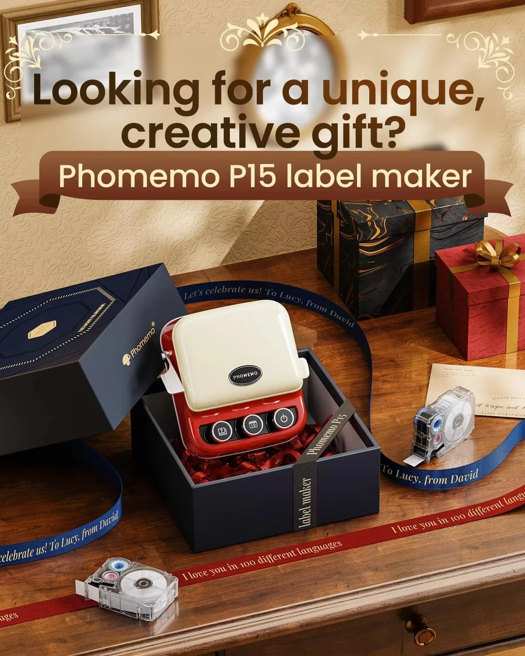 Phomemo P15 Label Printer Gift Label Printer Ribbon Label Printer Bluetooth-enabled Printing Rechargeable for Name Tag