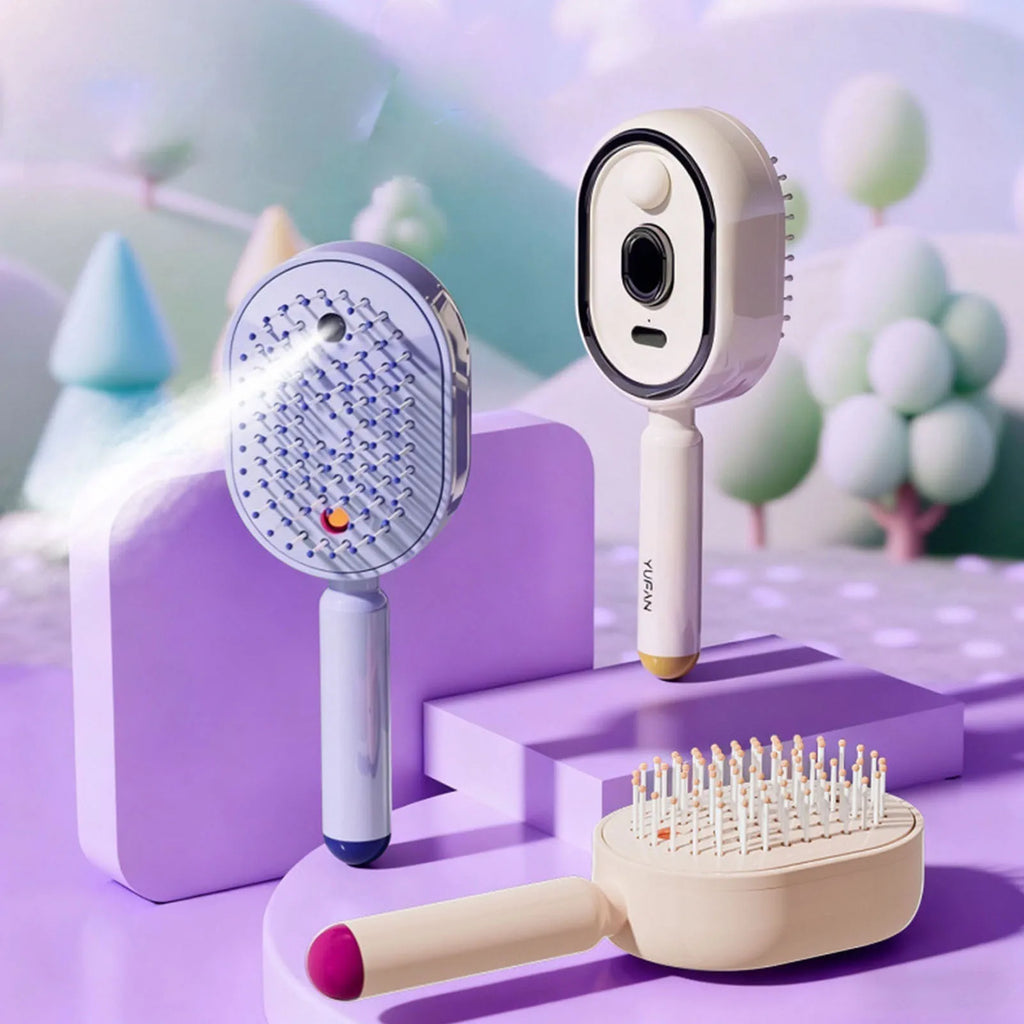 Electric Steam Brush USB-C Charging Wet Electrics Hairbrush Rechargeable Steams Hair Straightener for Both Long & Short Hairs