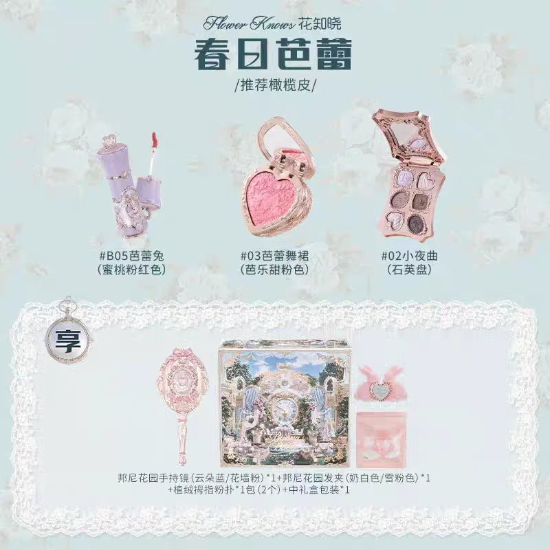 Flower knows Bunny Garden Collection Lip Cream Blush Air Cushion CC Cream Liquid Foundation Eye Shadows Palette Makeup Set