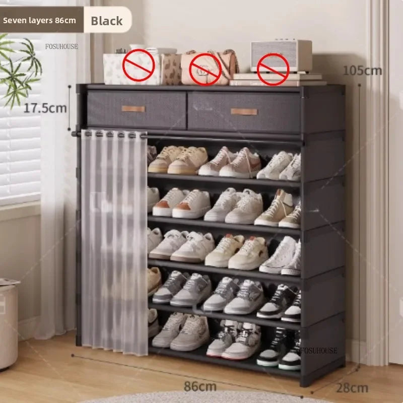 Multi layer Shoe Rack with Drawer for Entryway Hallway Storage Durable Metal Frame Indoor Organizer Space Saving Hanger Unit