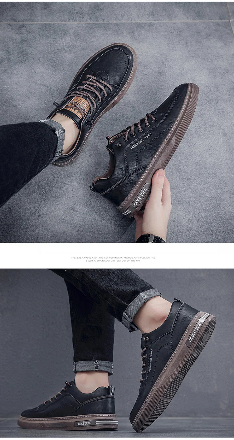 Men's Leather Shoes Casual Comfort Cricket Shoes Fashion Sneakers For Men Lightweight Driving Shoes
