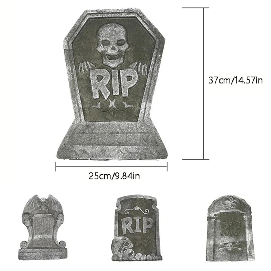 4pcs Halloween Foam RIP Graveyard Tombstone Decor Skeleton Tomb Haunted House Party Prank Prop Yard Outdoor Home Decorations