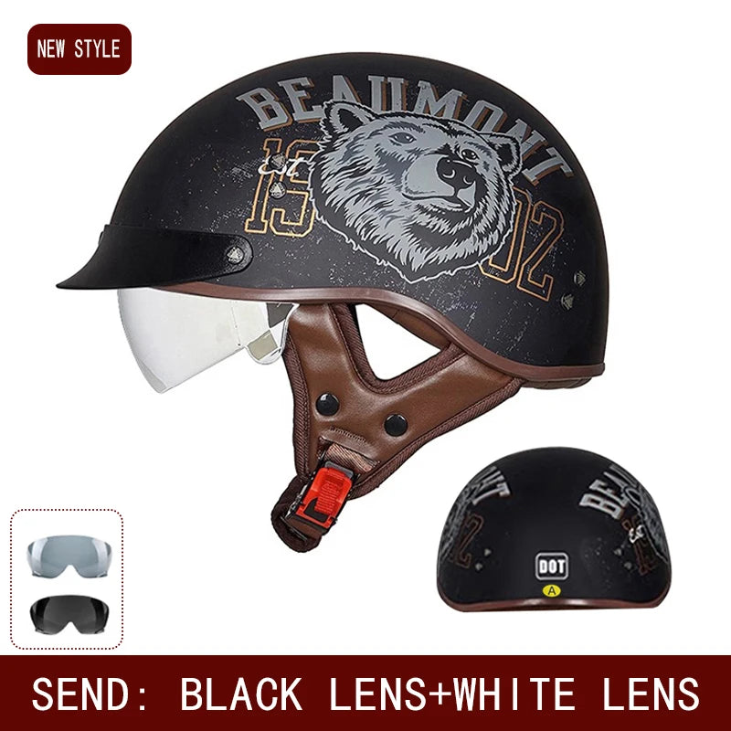 New Standard Electric Motorcycle Helmet Four Seasons Universal Retro Half Helmet Cruise Motorcycle Helmet for Men and Women