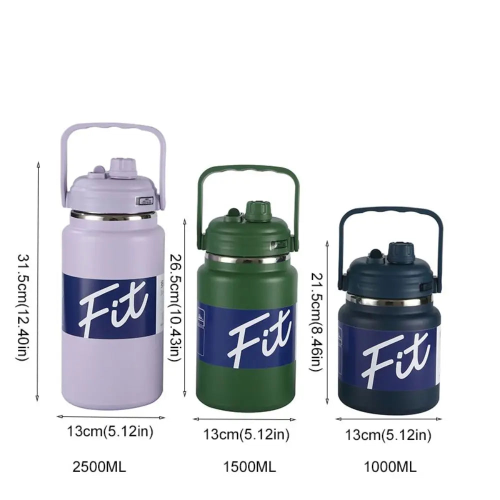 Stainless Steel Insulated Water Bottle 1.5/2/2.5L Large Capacity Sport Thermal Cup Fall-resistant with Straw Vacuum Flask