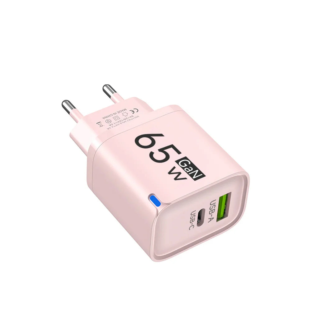 Cargador USB-C 65W Carga Rápida | Compatible iPhone, Samsung y Xiaomi