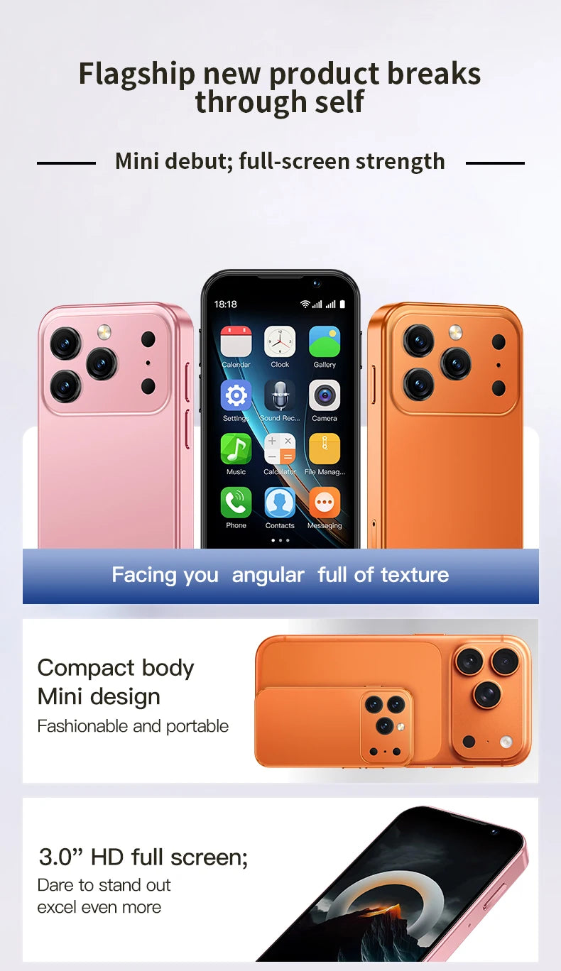 SOYES XS18Pro Mini Smartphone 3.0" Display 2GB RAM 16GB ROM Dual SIM Standby Dual Camera Android 9.0 Apps WiFi i17 Mini Phone