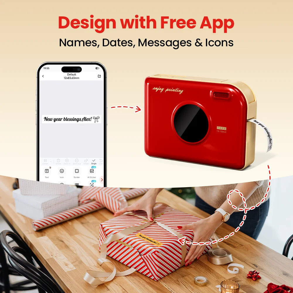 Phomemo A30 Ribbon Label Printer Bluetooth Portable Mini Sticker Printer Rechargeable for Gift Wrap Decorations, Cloth Name Tag