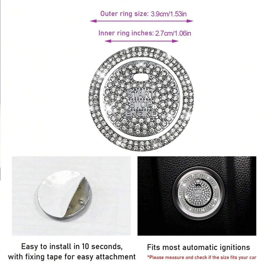 1 Piece Shiny Car Start Button Cover, Shiny Rhinestone Loop, Easy Installation, Universal Vehicle Start Button Protective Cover