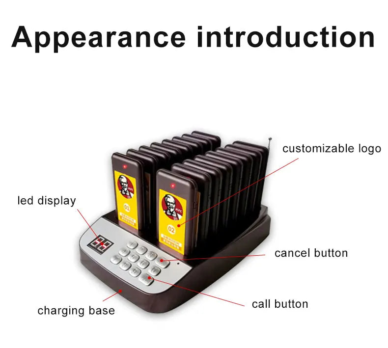 Restaurant call pager system 16 coaster buzzer wireless call free custom 20 paegrs waterproof food Cafe