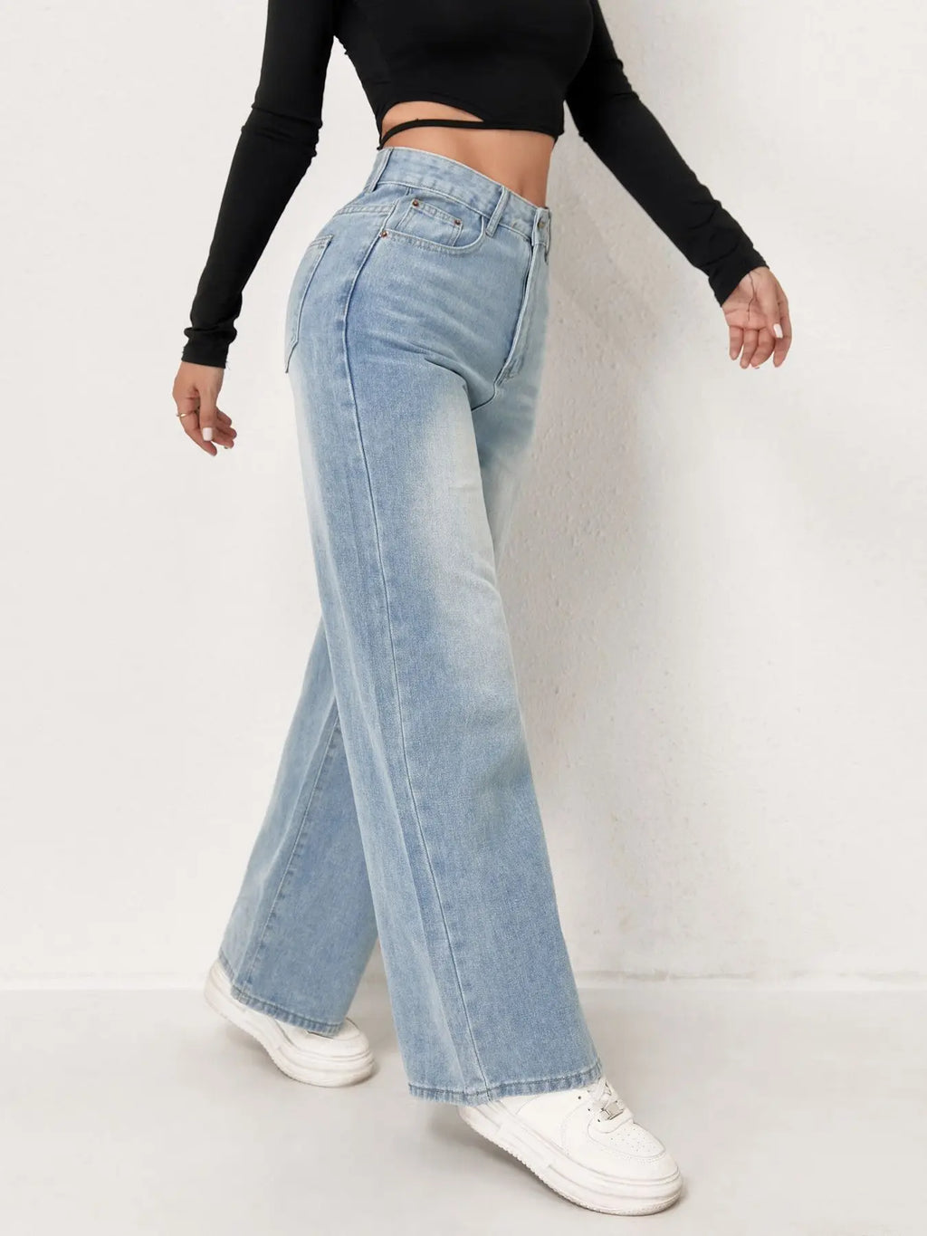 Jeans For Woman Y2k Clothes Light Blue Wide Leg Denim Pants Loose Fashion Simple Stretch Free Four Seasons Popular Casual
