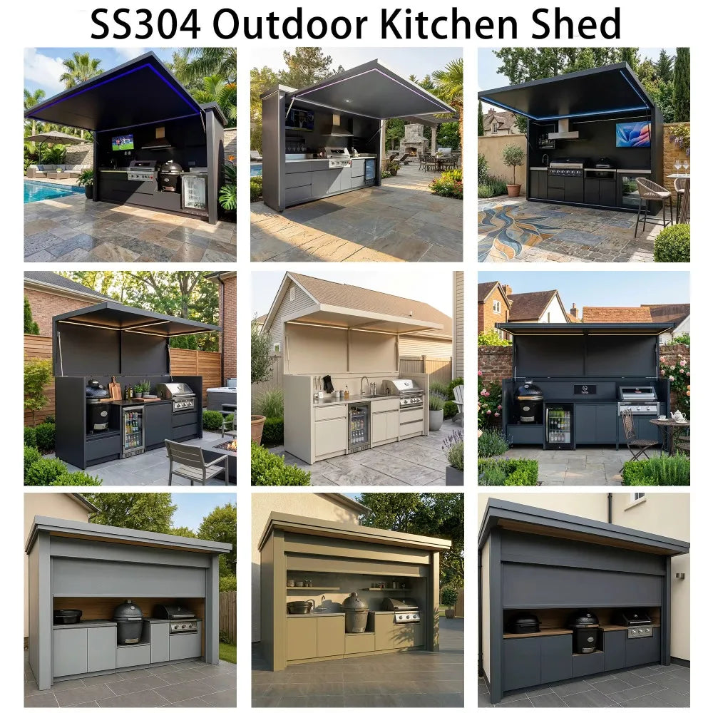 Custom 304 Stainless Steel Villa Outdoor Kitchen Shelter, BBQ Grill for Garden Backyard Outdoor Cooking