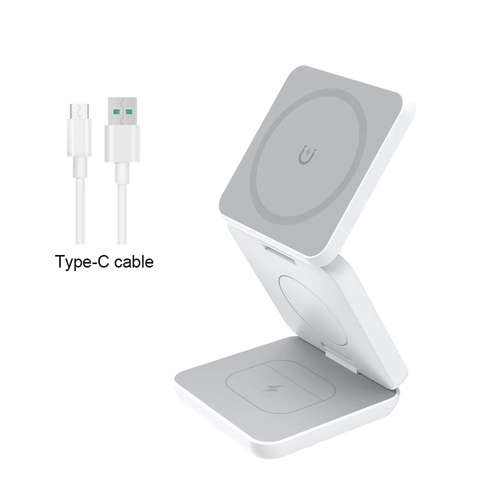 3 in 1 Magnetic Wireless Charger for iPhone Foldable Fast Wireless Charging Station for iPhone 16 15 14 13 12 Charger Stand