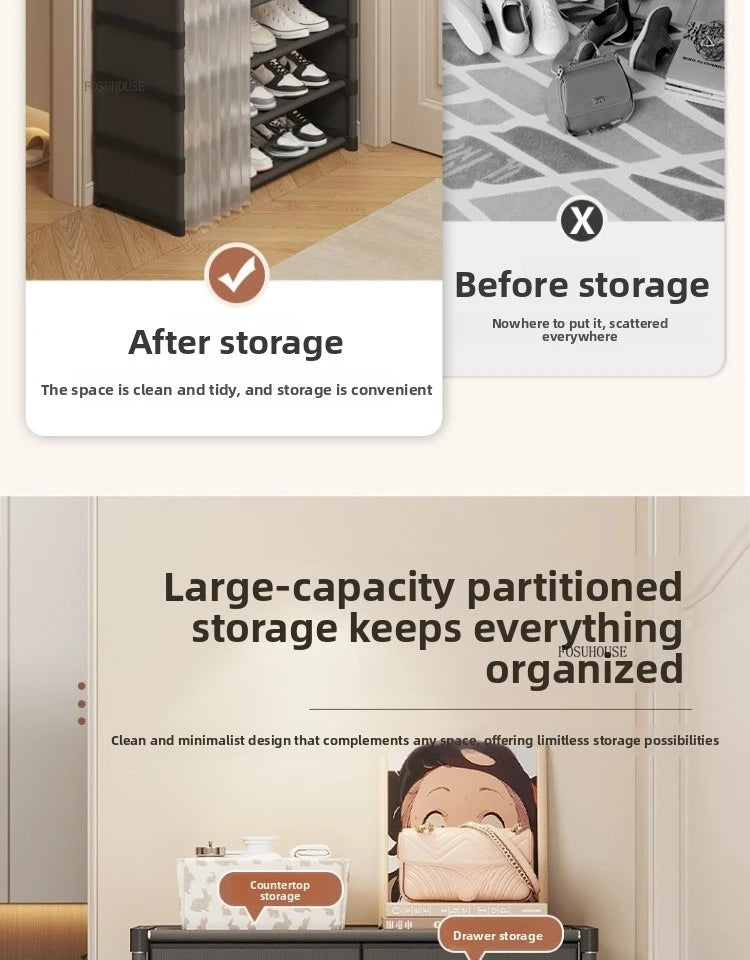 Multi layer Shoe Rack with Drawer for Entryway Hallway Storage Durable Metal Frame Indoor Organizer Space Saving Hanger Unit