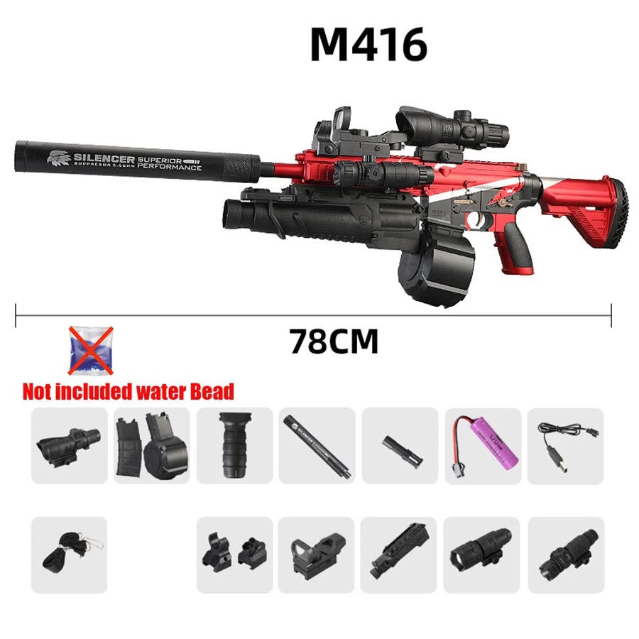 416 Fully Equipped Manual-Automatic Toy Gun That Can Fire 7-8mm Hydrogel Bullets, Boy's Toy with Manual Infrared Feeding Style, New Year Gift