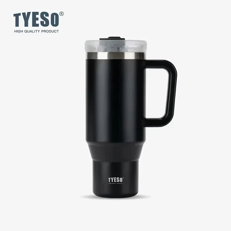 Tyeso 900ml/1200ml Big Capacity Thermal Mug Stainless Steel Insulated Water Bottle with Straw Outdoor Travel Car Tumbler