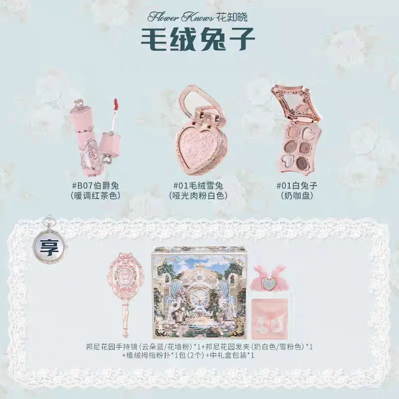 Flower knows Bunny Garden Collection Lip Cream Blush Air Cushion CC Cream Liquid Foundation Eye Shadows Palette Makeup Set