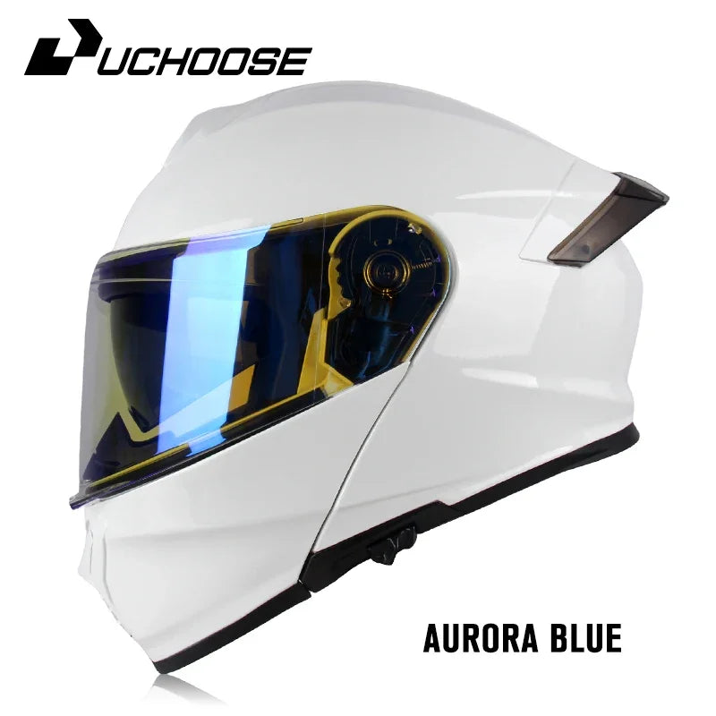 Uchoose DOT Approved Full Face Helmets Crash Motorbike Protective Gear Men Women Flip Up Helmet Motorcycle Double Sun Visor